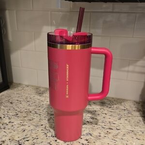 Starbucks Pink and Gold Mug with Straw